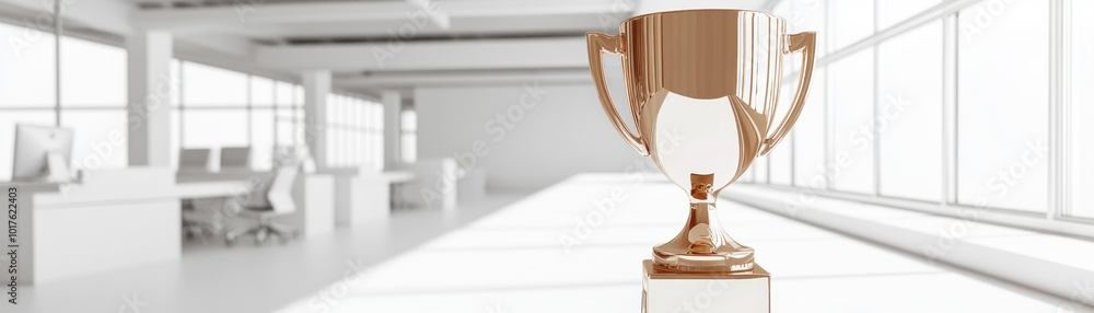 A trophy stands prominently in a modern office space, symbolizing achievement and success. A trophy stands prominently in a modern office space, symbolizing achievement and success.