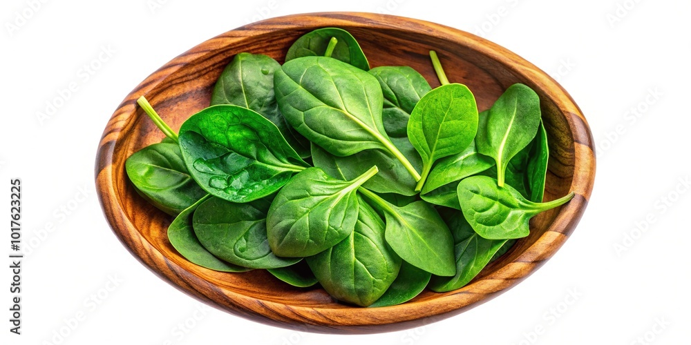 Fresh Spinach Leaves in Olive Wood Bowl - Healthy Green Vegetables for Cooking and Salads Fresh Spinach Leaves in Olive Wood Bowl - Healthy Green Vegetables for Cooking and Salads