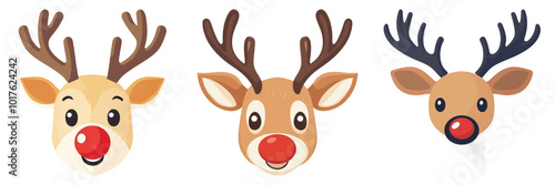 Christmas reindeer head with antlers isolated on transparent background graphic PNG for holiday designs or Christmas illustrations