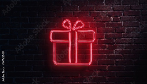 neon chirsmas gift symbol on brick wall photo