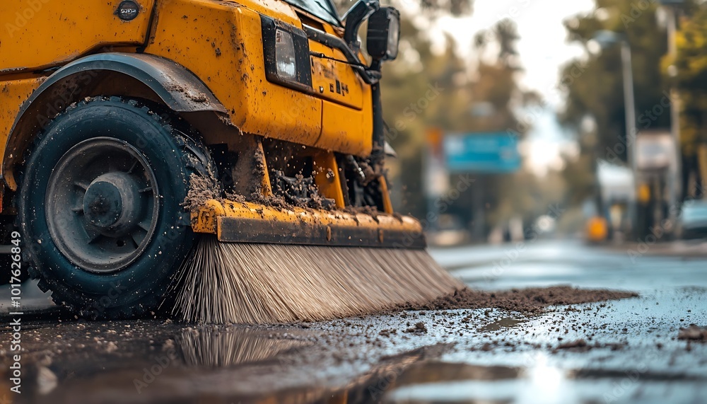 Street Cleaning Machine in Action Street Cleaning Machine in Action
