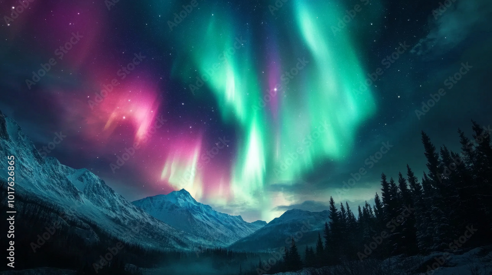A cinematic time-lapse of the Northern Lights moving across the horizon, with mountains and forests in the foreground. A cinematic time-lapse of the Northern Lights moving across the horizon, with mountains and forests in the foreground.