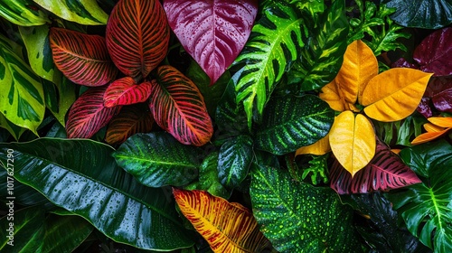 Wallpaper Mural Close-up of vibrant tropical leaves with water droplets. Torontodigital.ca