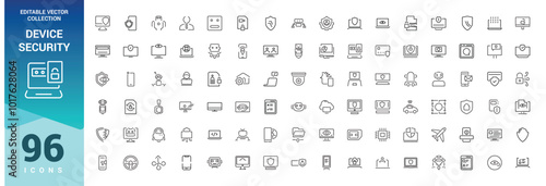 Device security icon set. Secure shield and Safe defense line icons. Safety risk, Computer security and Defense privacy icons.