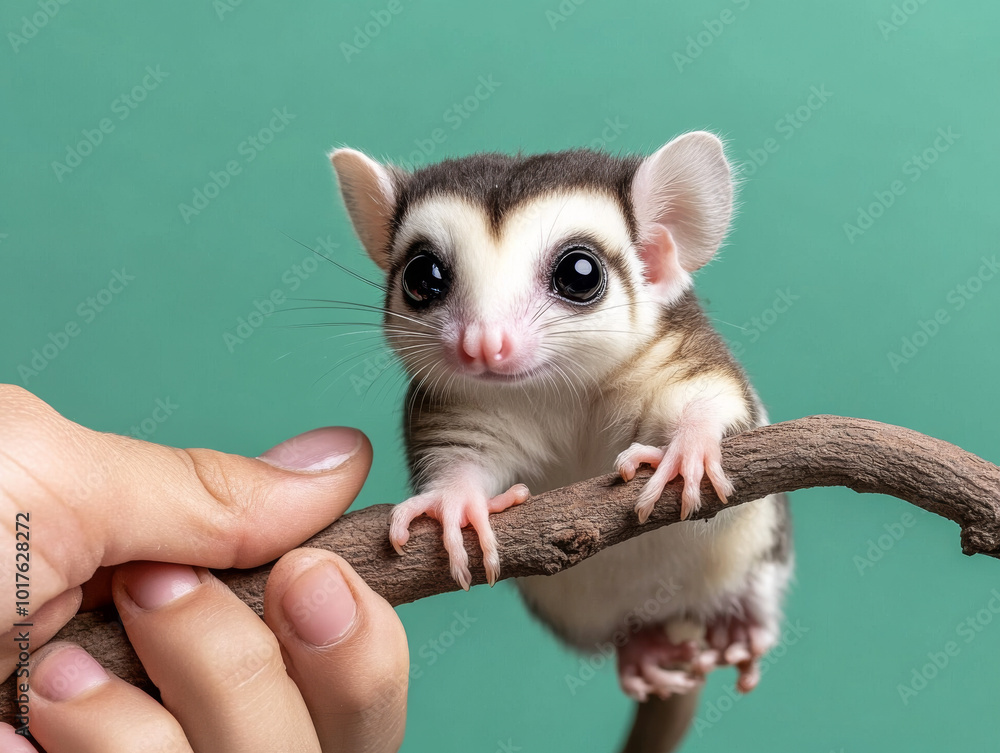 A playful scene of a sugar glider being trained by its owner, gliding between branches and responding to commands. A playful scene of a sugar glider being trained by its owner, gliding between branches and responding to commands.