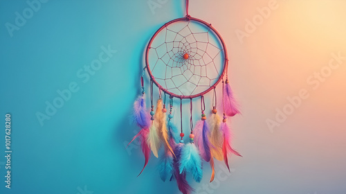 Watercolor dreamcatcher with soft pastels isolated on white background ready to bring joy to any space , cartoon drawing, water color style photo