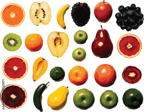 A set of different type of fruits vector art style