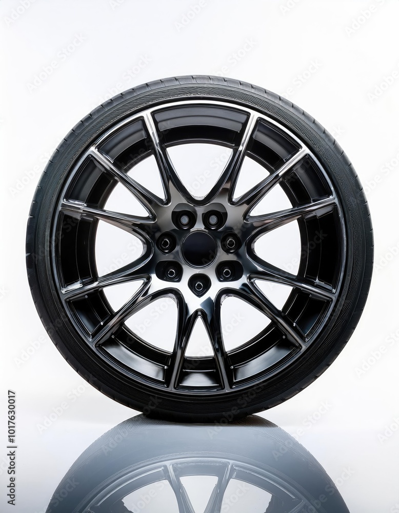 Shiny black car wheel isolated on white background Shiny black car wheel isolated on white background