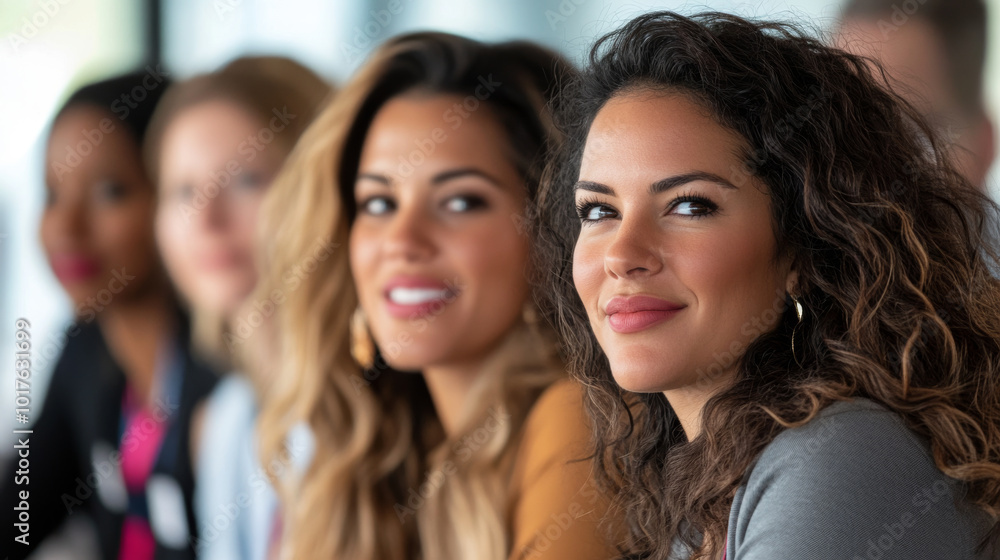 Obraz premium A group of women leaders participating in a leadership summit, engaging in discussions about empowering women in business.