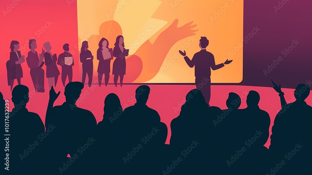 A diverse group engages with a presenter during a vibrant seminar. A diverse group engages with a presenter during a vibrant seminar.