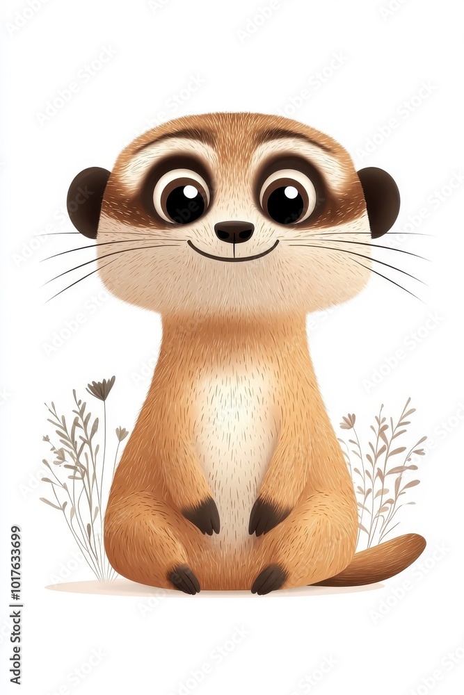 Fototapeta premium A flat style illustrated meerkat, isolate on white background, featuring vibrant colors and playful expressions.