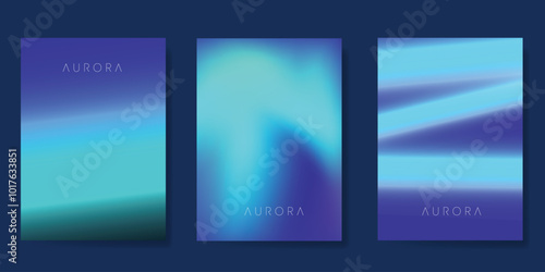 Modern gradient poster aurora design vector set. Minimalist cover template with vibrant northern light collection. Ideal design for background, social media, cover, banner, flyer, ads.