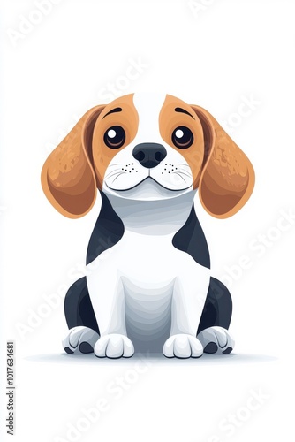 A flat style illustrated Beagle, isolate on white background, capturing its friendly demeanor and playful spirit.