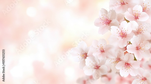 Delicate cherry blossoms with pink hues on a soft blurred background.