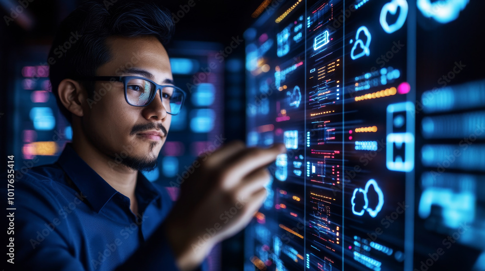 A cloud security specialist managing encrypted data stored in cloud systems, with graphs and security metrics visible on the screen. A cloud security specialist managing encrypted data stored in cloud systems, with graphs and security metrics visible on the screen.