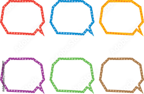 カクカクしたかわいいドット柄のフキダシ（カラーバリエーション）