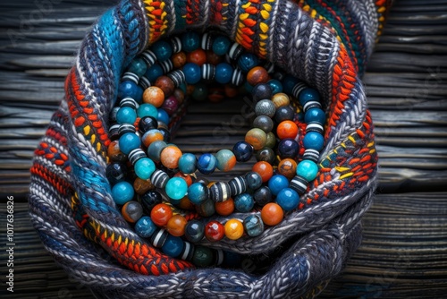 Ethnic style bead jewelry a vibrant blend of colors, shapes, and natural fabric textures