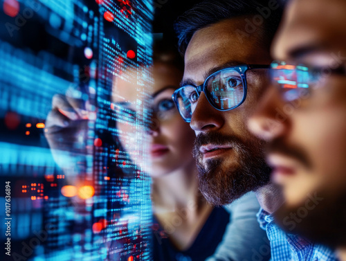 A group of IT professionals discussing the latest technology transformation trends in a tech-driven workplace.