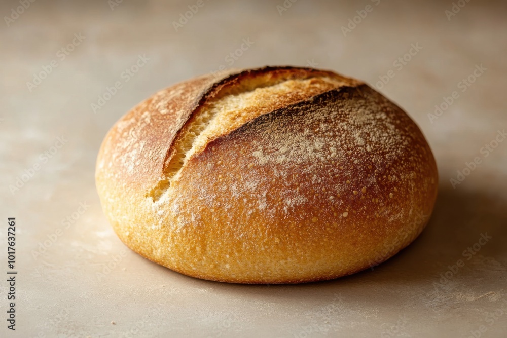 Artistic view of a round cornmeal loaf on a neutral background in natural light Artistic view of a round cornmeal loaf on a neutral background in natural light