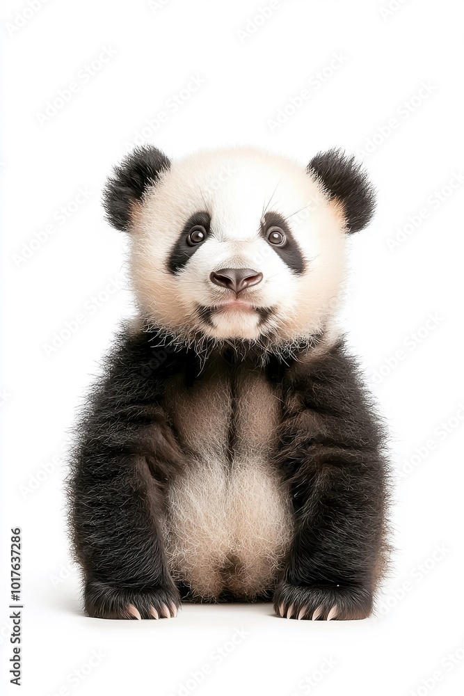 A panda standing, isolate on white background, showcasing its unique black and white fur patterns. A panda standing, isolate on white background, showcasing its unique black and white fur patterns.