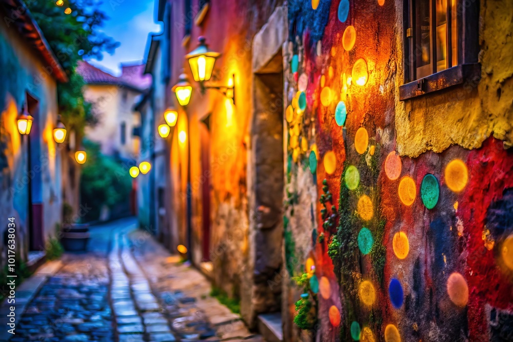 Fototapeta premium Bokeh Effect on Vintage Wall Textures in Postarzana - Stunning Panoramic Wallpaper