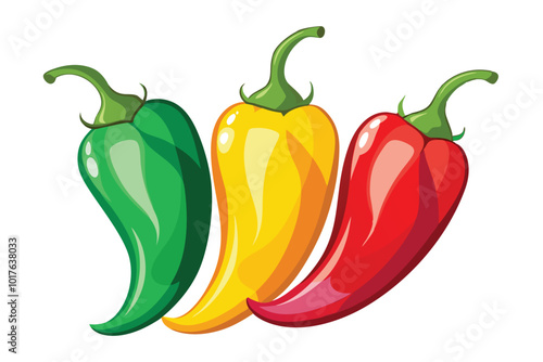 Colorful hot peppers, isolated on white background.