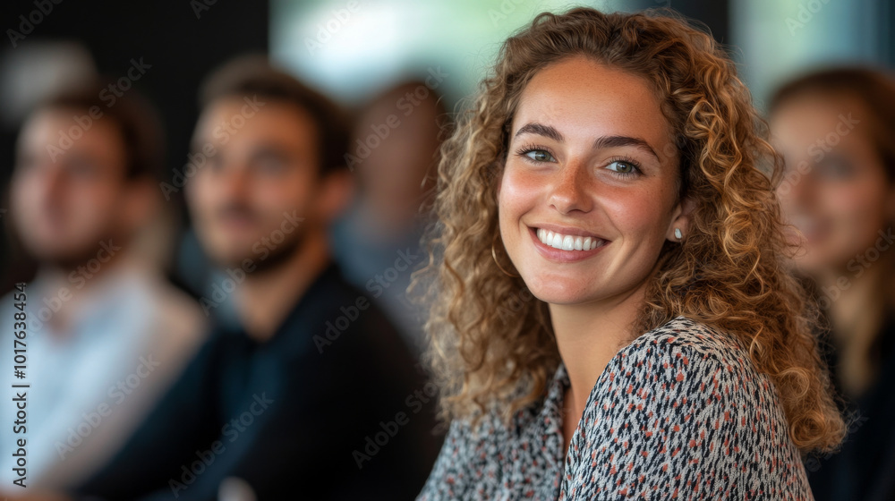 A confident woman CEO sharing her insights on work-life balance with a team of young professionals in a corporate seminar. A confident woman CEO sharing her insights on work-life balance with a team of young professionals in a corporate seminar.