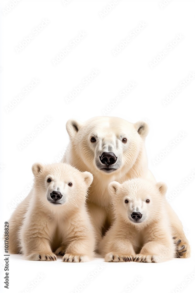 A loving family of polar bears, isolate on white background, symbolizing warmth and togetherness. A loving family of polar bears, isolate on white background, symbolizing warmth and togetherness.