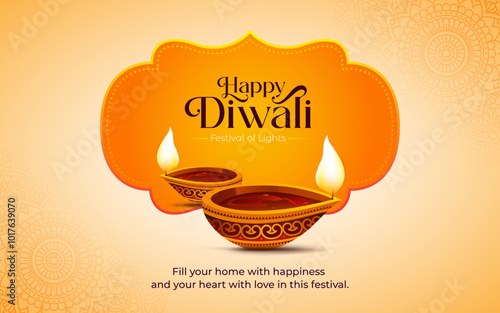 Happy Diwali Festival Background Design  with Decorative Diwali Lamp Illustration