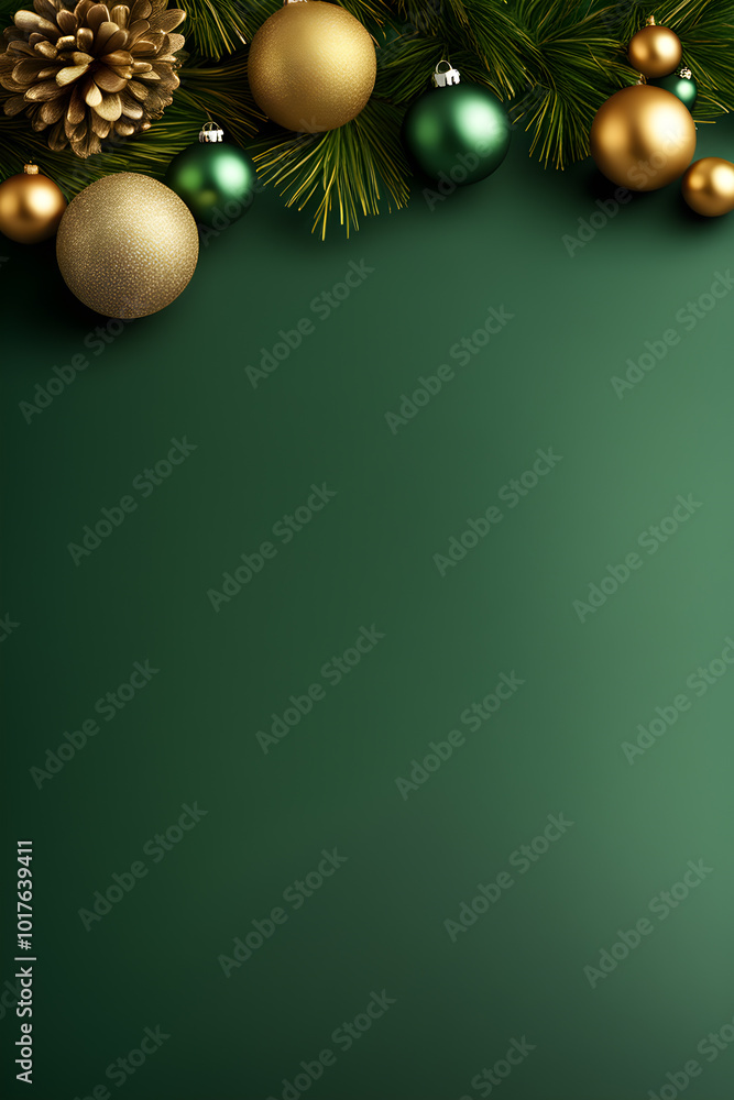 Realistic green Christmas background with beautiful ornaments Realistic green Christmas background with beautiful ornaments