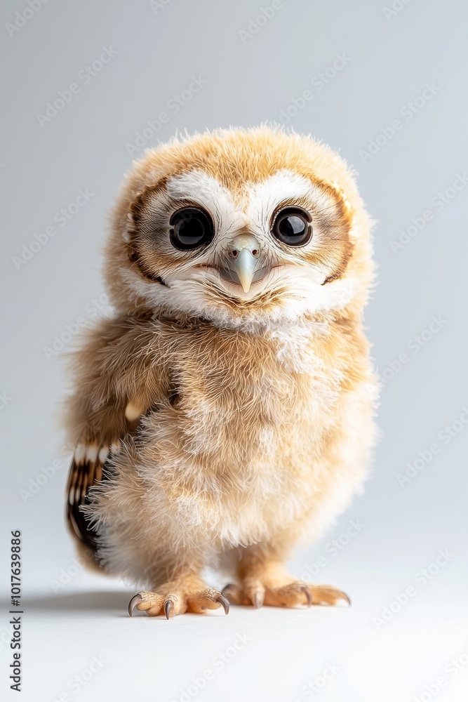 A baby owl, isolate on white background, with fluffy feathers and a curious expression. A baby owl, isolate on white background, with fluffy feathers and a curious expression.