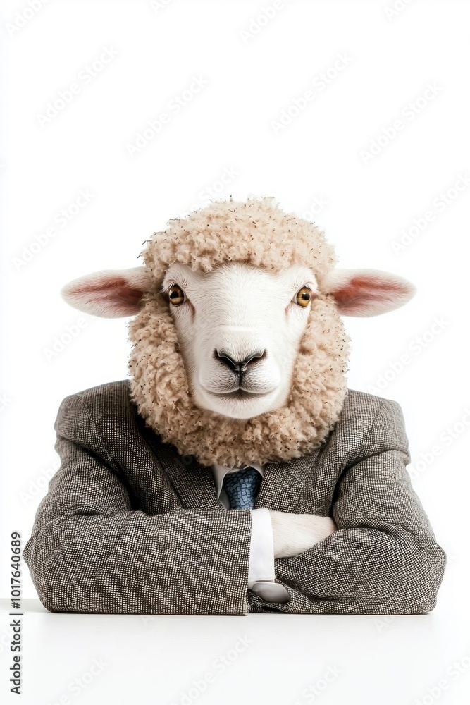 A sheep in a suit, isolate on white background, presenting a humorous and fashionable look. A sheep in a suit, isolate on white background, presenting a humorous and fashionable look.