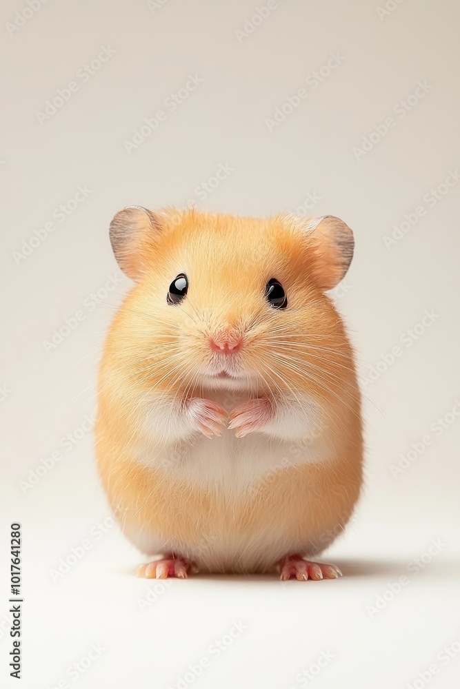 A hamster standing adorably, isolate on white background, showcasing its tiny paws and round face. A hamster standing adorably, isolate on white background, showcasing its tiny paws and round face.