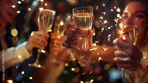 Friends toasting with champagne at a festive celebration