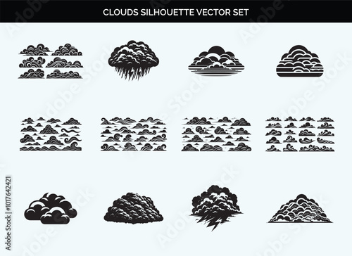 Black Clouds Silhouette Vector Design Editable on Transparent Background