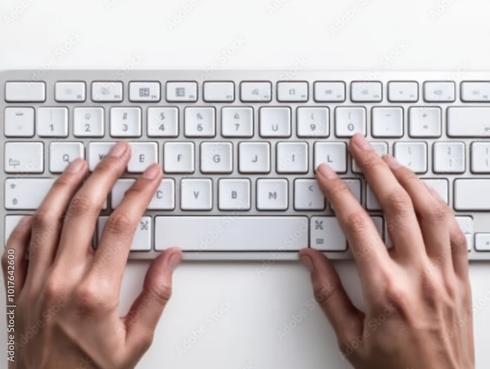 A pair of hands typing on a sleek, modern keyboard. A pair of hands typing on a sleek, modern keyboard.