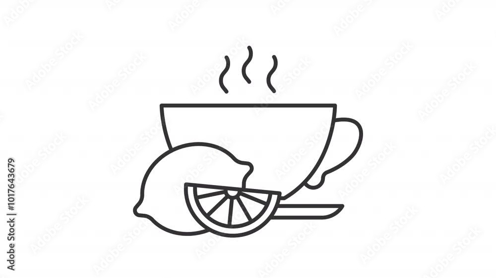 Lemon tea line animation. Sick drink animated icon. Shaking citrus, evaporating water. Beverage, cup. Black illustration on white background. HD video with alpha channel. Motion graphic Lemon tea line animation. Sick drink animated icon. Shaking citrus, evaporating water. Beverage, cup. Black illustration on white background. HD video with alpha channel. Motion graphic