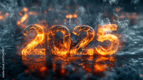 Celebrate the arrival of 2025 with vibrant fiery numbers illuminating the night