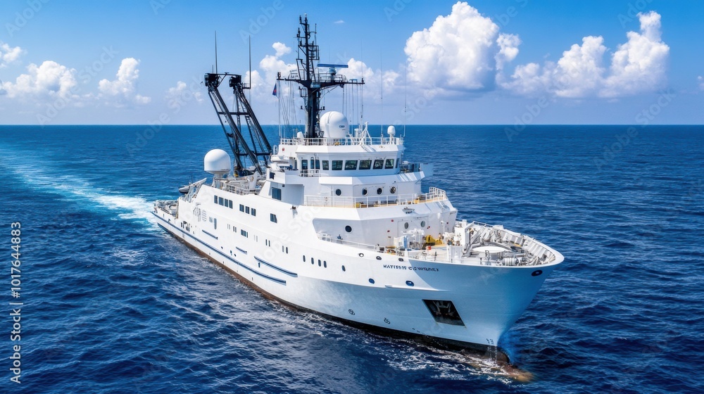 Research Vessel Navigating Calm Ocean Waters Research Vessel Navigating Calm Ocean Waters