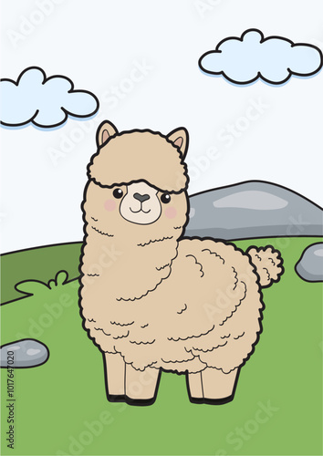 an alpaca with a view of with color. suitable for education for children