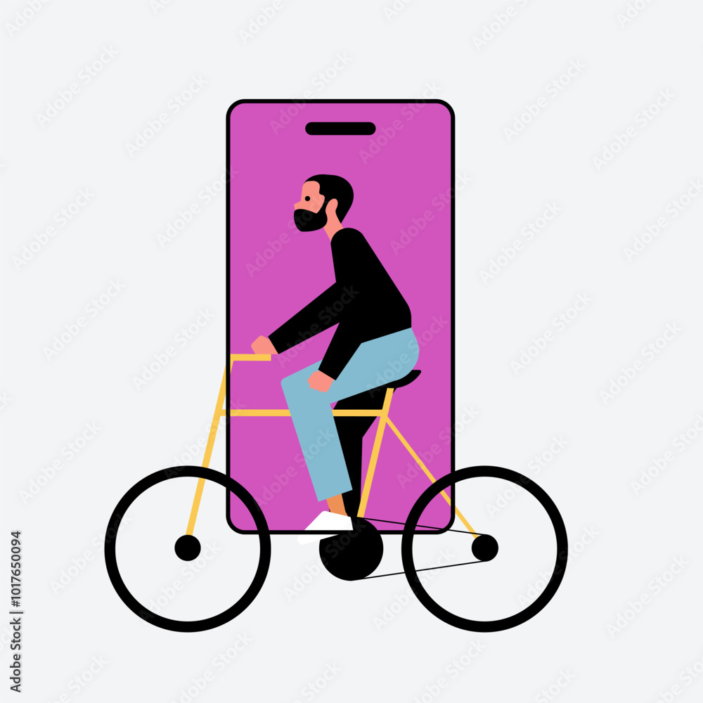 People walking through big smartphone, Vector illustration. People walking through big smartphone, Vector illustration.