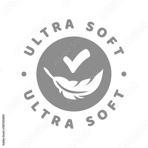 Ultra soft label with feather. Circle material or fabric sticker.