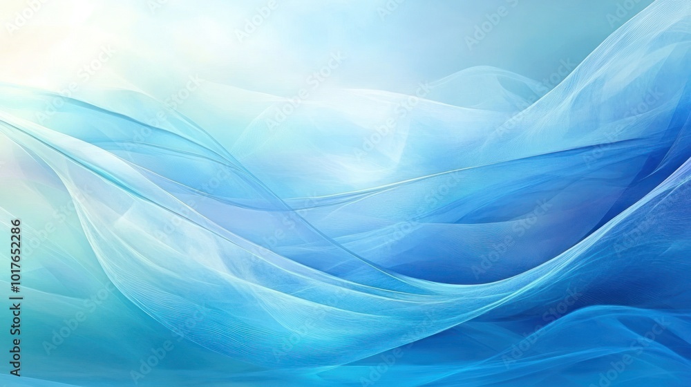 Fototapeta premium Blue abstract background with coastal themes (Mediterranean seaside): Soft blue hues mimicking the Mediterranean sea, with delicate waves and sunlit reflections, evoking a serene coastal feel.