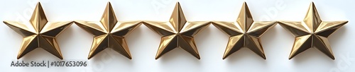 Five gold stars in a row on a white background.