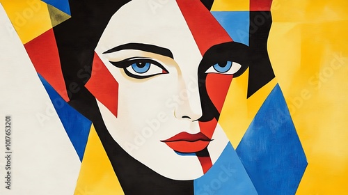 Abstract Art Painting of a Woman's Face with Bold Geometric Shapes.