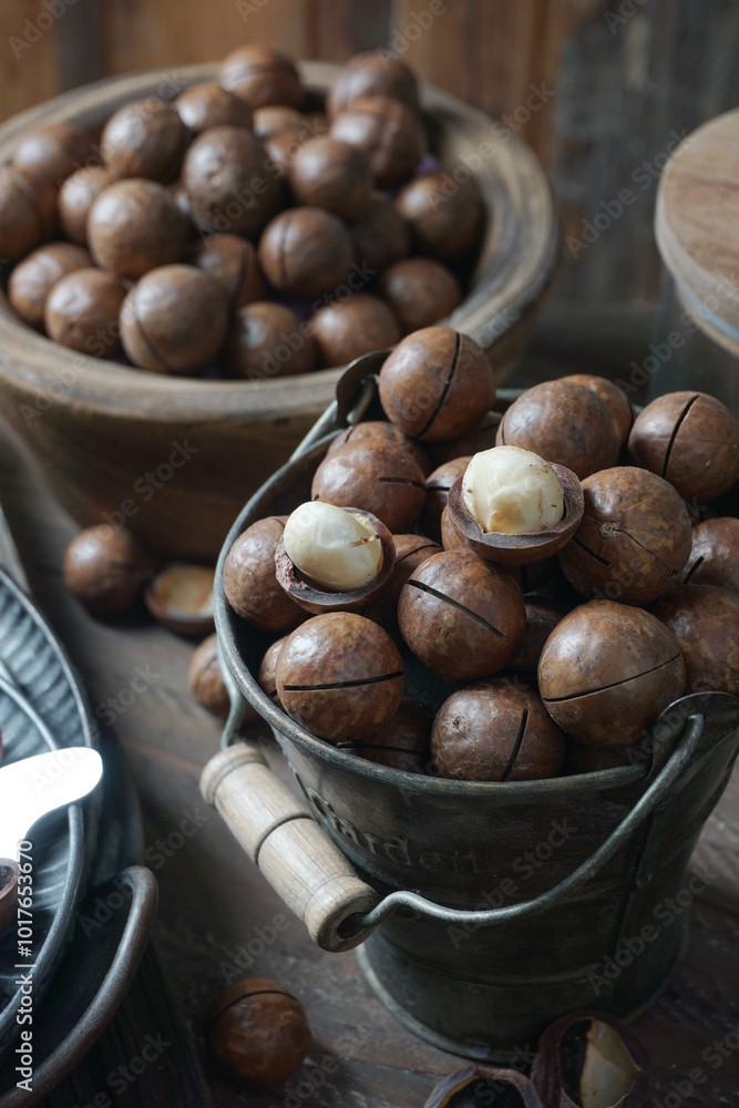 Obraz premium Roasted macadamia nuts unsalted have a natural flavor
