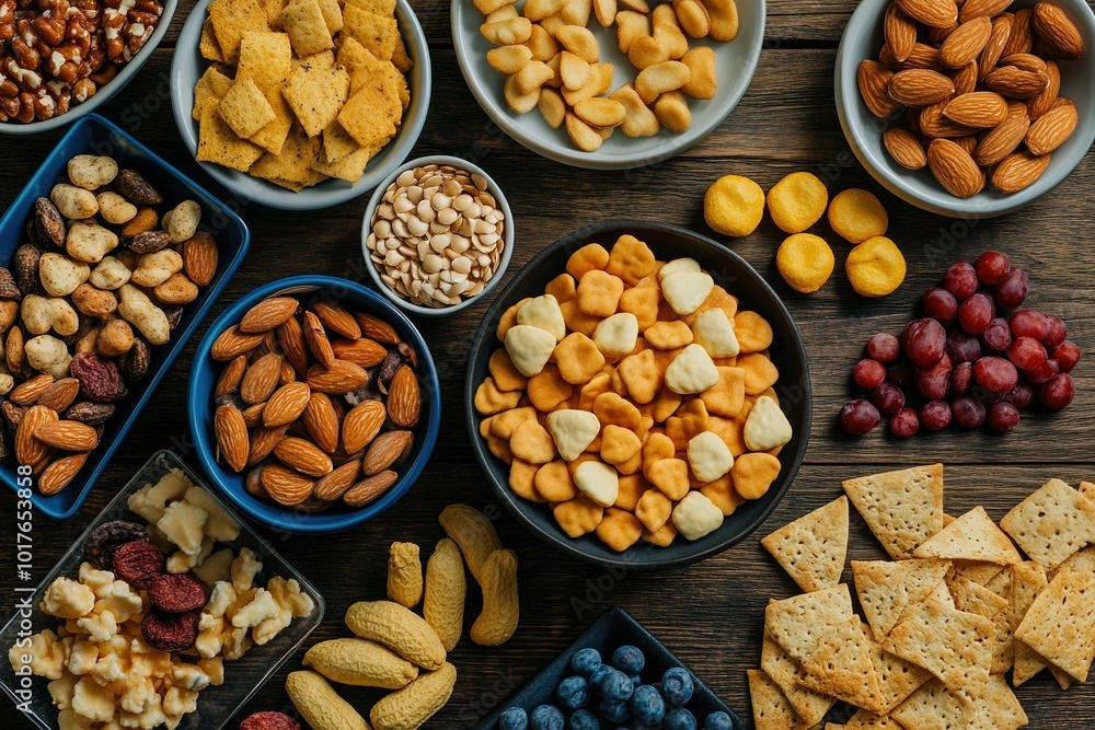 A flat lay of healthy snacks and a laptop on a wooden table. Soft inviting light. Work-at-home background. A flat lay of healthy snacks and a laptop on a wooden table. Soft inviting light. Work-at-home background.