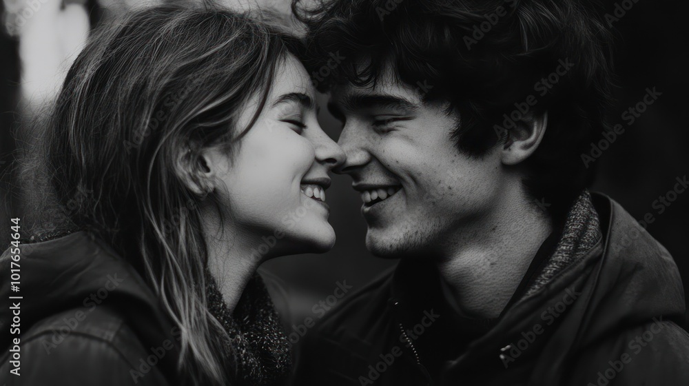 Candid shot of young lovers, capturing a genuine and spontaneous moment of affection. Candid shot of young lovers, capturing a genuine and spontaneous moment of affection.