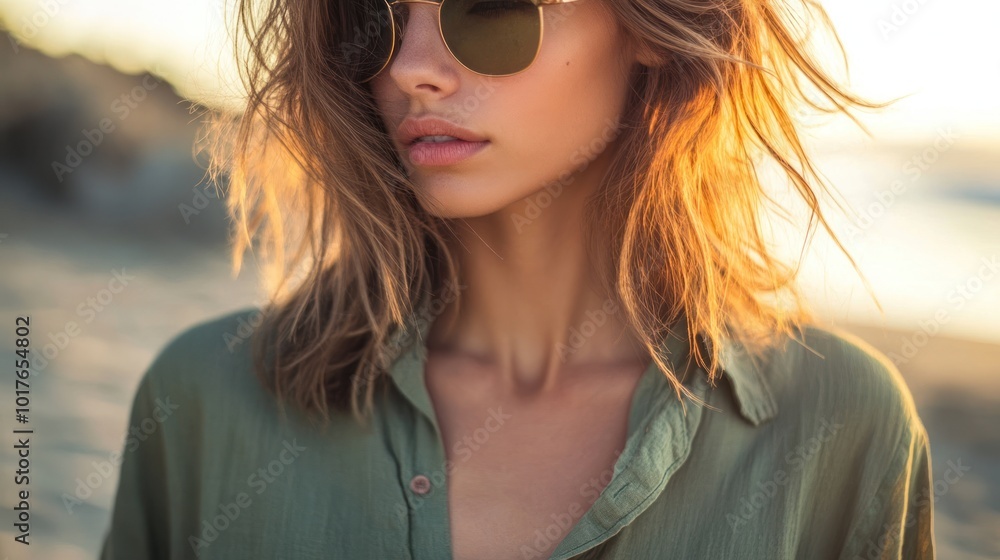 Casual beach look with tight shirt Frequently used in fashion and lifestyle photography, highlighting relaxed, trendy outfits for beach settings. Casual beach look with tight shirt Frequently used in fashion and lifestyle photography, highlighting relaxed, trendy outfits for beach settings.