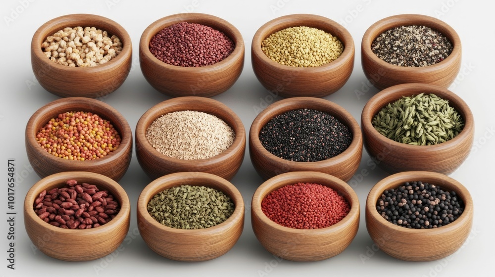 Assortment of Organic Grains and Legumes Displayed in Wooden Bowls 3D Showcasing a Variety of Nutritious Superfoods Natural Textures and Earthy Tones for Healthy Cuisine and Lifestyle Concepts Assortment of Organic Grains and Legumes Displayed in Wooden Bowls 3D Showcasing a Variety of Nutritious Superfoods Natural Textures and Earthy Tones for Healthy Cuisine and Lifestyle Concepts